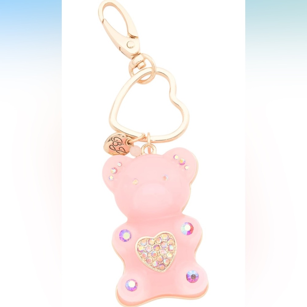 Betsey Johnson Pink Gummy Bear Backpack Key Fob Charm with Crystals